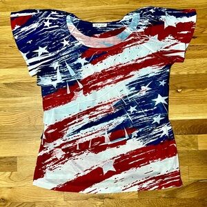 Patriotic Red, White and Blue Layered Shirt/Blouse/Top, size Large.